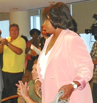 Sherry Gay-Dagnogo is applauded at Detroit City Council meeting Aug. 30, 2012 for her remarks on campaign for equal treatment for Black and Latin majority school districts.