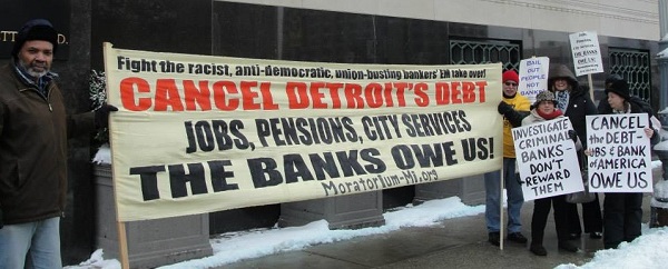 Protest outside Detroit bankruptcy court.