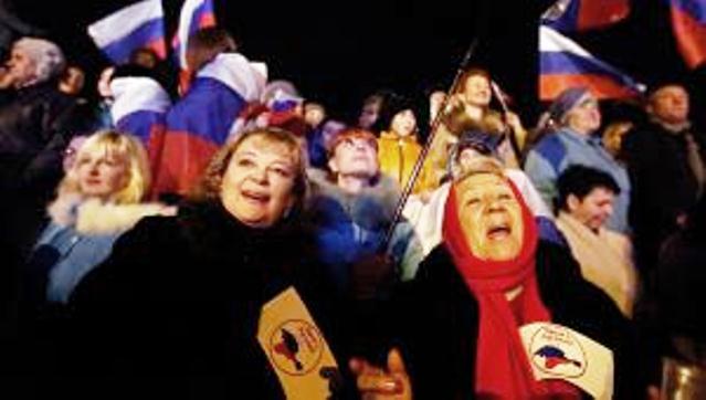 Crimean voters celebrate overwhelming victory at polls.