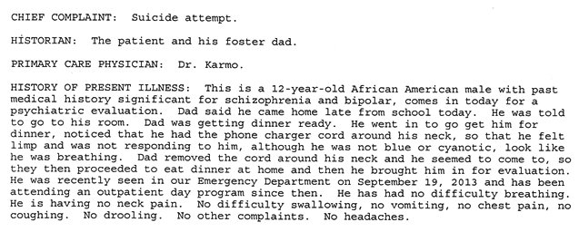 CHM records; foster father had child eat dinner before taking him to CHM!