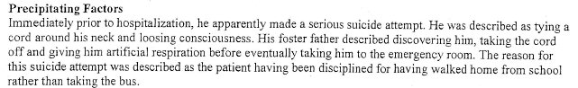 Hawthorn description of child's suicide attempt, dated 10/11/13.
