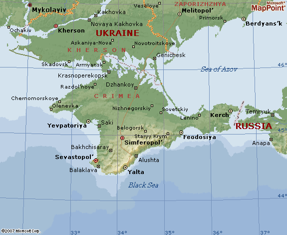 Map of Ukraine and the peninsula of Crimea