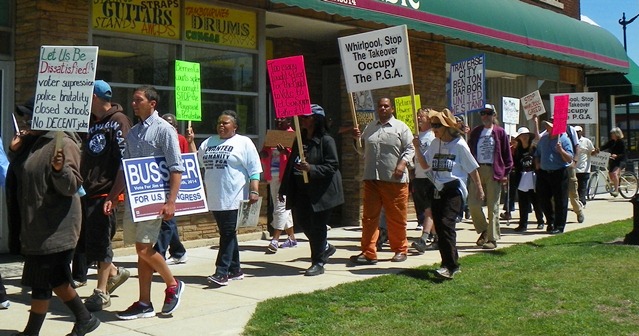Pinkney supporters march down Main St. in Benton Harbor May 24.