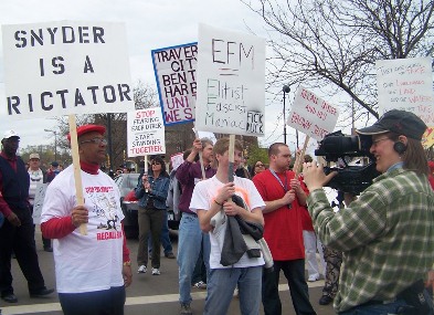 Rev. Edward Pinkney at conclusion of May 7, 2011 March against Snyder fascist takeover of Michigan.