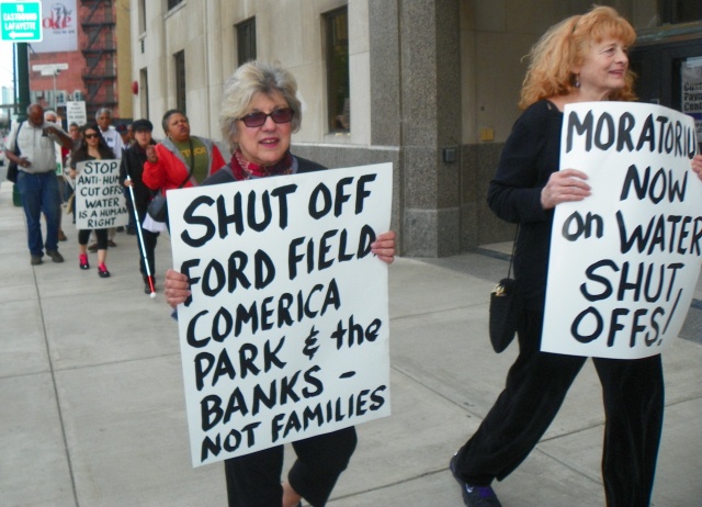 First Freedom Friday protest against mass Detroit water shut-offs in front of Detroit Water Board building.