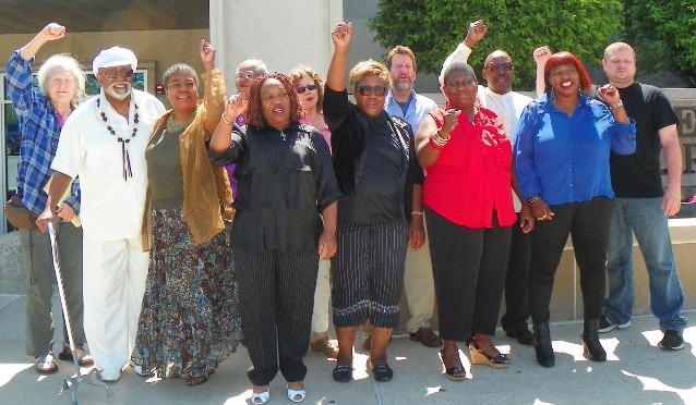 Rev. Pinkney's supporters outside Berrien County Courthouse May 31, 2014. His wife Dorothy Pinkney is fourth from left.