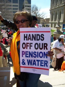 Detroit protester at mass rally against PA 4 in Lansing, April 13, 2011