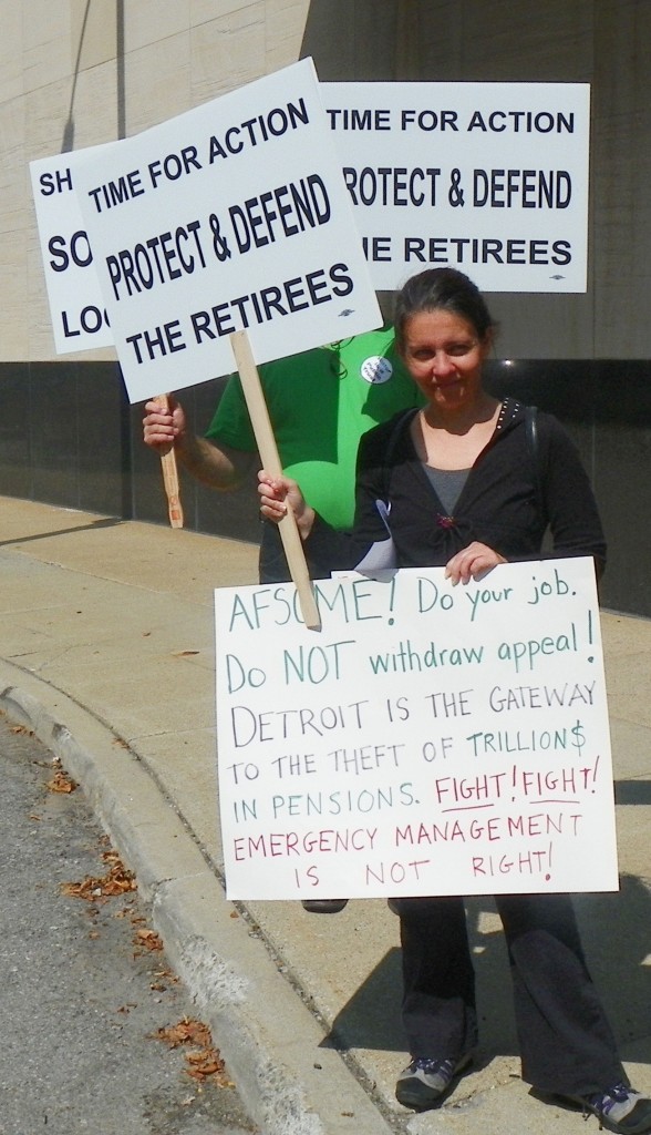 Jean Vortkamp at protest outside AFSCME HQ July 31, 2014.