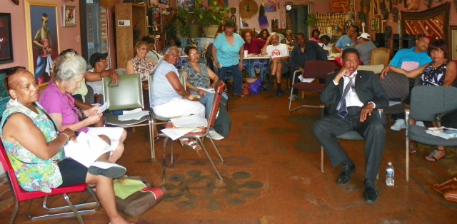 Retirees at meeting of Concerned Detroiters, Active Employees and Retirees July 7, 2014. Meetings are held every Monday at N'namdi's, 12150 Woodward at 11 a.m.