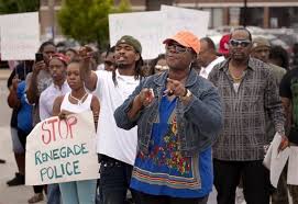 Protest outside police station in Ferguson, MO