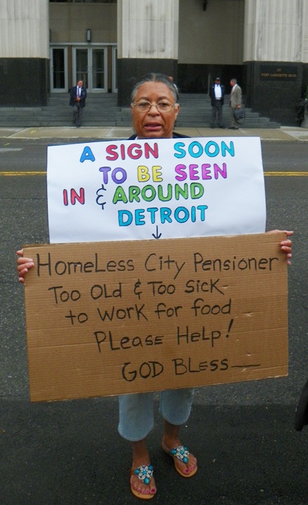 Protester describes future plight of Detroit city retirees.