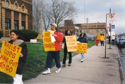 With Cornell Squires (center) leading, the DCAPB protested his beating and the frame-ups of his son and cousins, along with other brutality on the southwest side,