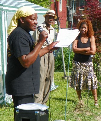 Agnes Hitchcock speaks at last year's "Blackinaw Island" convention outside her north end home in Detroit.