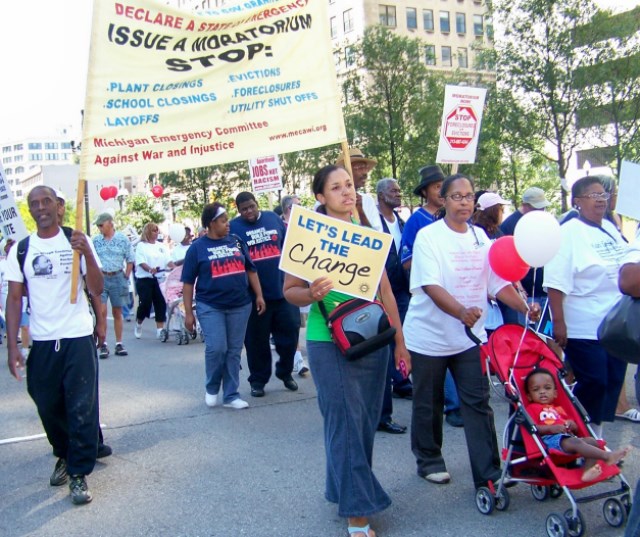 Marchers demand moratorium on foreclosures, evictions and other attacks on the people at march Aug. 28, 2012.