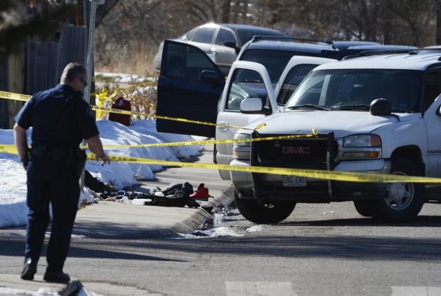 AURORA, CO - MARCH 06: Scene of an Aurora Police officer involved shooting near 12th Ave and Memphis St. March 06, 2015. (Photo by Andy Cross/The Denver Post)