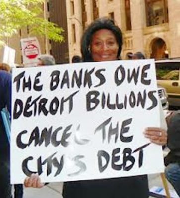 Linda Willis at protest in Detroit, 2012
