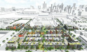 Architects' rendering of plan for portion of Brush Park, controlled by Dan Gilbert.
