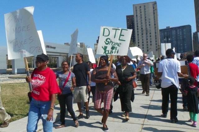 Rally against DTE at its headquarters March 10, 2011. Participants also stormed inside and took over the lobby.