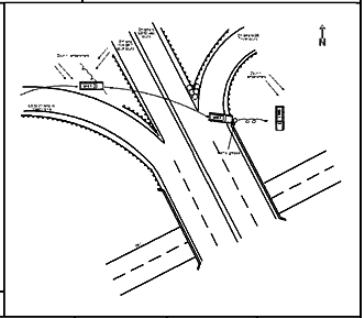 OHP map shows Davis vehicle flying over four lanes of highway traffic before landing down a steep drop-off at right.