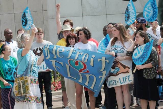 Peoples Water Board coalition kicks off Detroit2Flint water march in downtown Detroit July 2, 2015.
