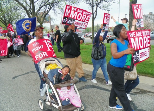 Detroit fast food workers took over W. Grand Blvd. in front of McDonald's in 2012.
