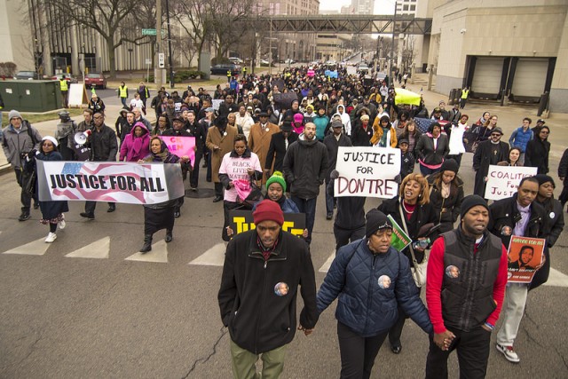Dontre Hamilton's family leads one of many protests since his killing April 30, 2014.
