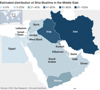 Estimated distribution of Shia Muslims in Mideast