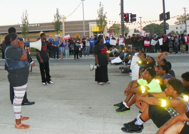 Detroit fast food workers block east side intersection at McDonald's Sept. 4, 2014 during national day of civil disobedience.