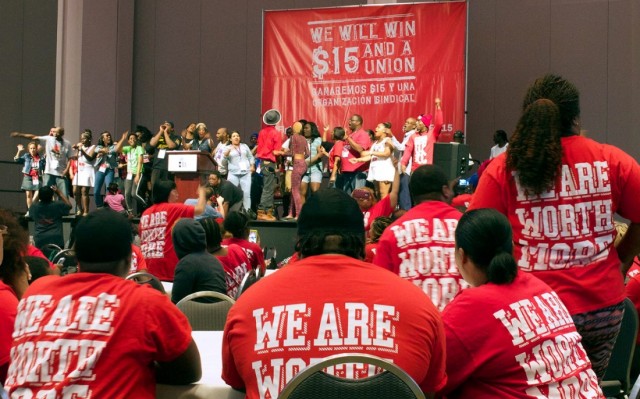 Fast food workers at national convention in Detroit June, 2015.