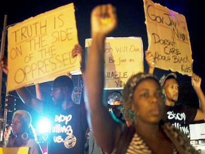 One of dozens of protests in Ferguson and across the U.S. after the police execution of 18-year-old Michael Brown Aug. 9, 2015.
