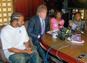Attorney Geoffrey Fieger at second press conference with l to r Aiyana