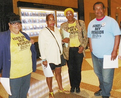 DAREA members include (l to r) Belinda Myers Florence, Yvonne Williams Jones, Cecily McClellan, and Bill Davis. They are shown after Mike Duggan press conference on giveaway of the Detroit Water and Sewerage Department.