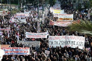 Protest in Greece against IMF banks and austerity measures.