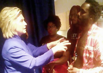 Hillary appears to be telling #BLM leaders her side of the story.