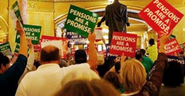 Illinois pension cuts protest at State Capitol in Springfield, Ill.