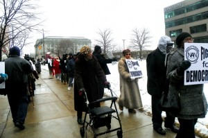 Detroiters march outside Jones Day Cleveland office March 35, 2013.