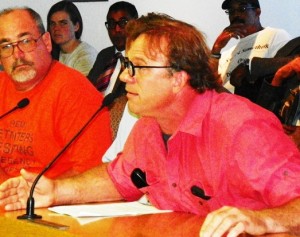 Bucharest Grill owner Jerry Ballenger heatedly testifies against Illitch re-development plans for new Red Wings stadium, at City Council Sept. 5, 2013.