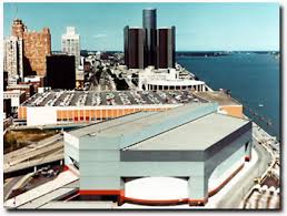 Joe Louis Arena (bottom) on valuable Detroit riverfront property.