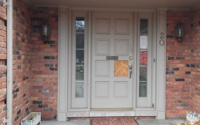 Door to the Williams home in Grosse Pointe Farms, which police have not repaired after breaking in to seize Mailauni June 13, 2014.