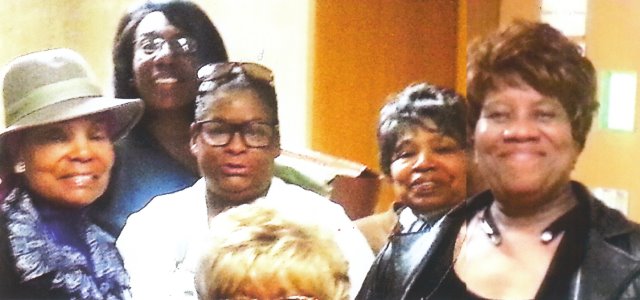 Lennette Williams (in white top) with her attorney Allison Folmar behind her; (l to r) supporters Elaine Steele, Anita Peek, Arnetta Grable/Photo by Cornell Squires