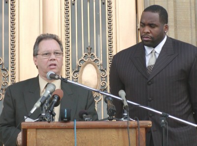 Former DWSD director Victor Mercado with former Mayor Kwame Kilpatrick, both indicted for RICO violations. Kilpatrick is serving 28 years in prison, Mercado likely told on him and is scott-free.