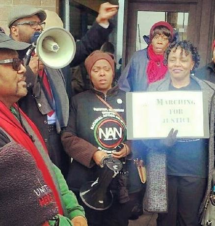 NAN protesters outside Inkster police HQ March 25, 2015.