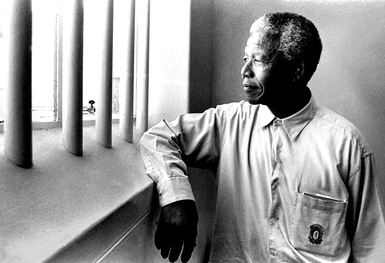 Nelson Mandela in prison in apartheid South Africa.