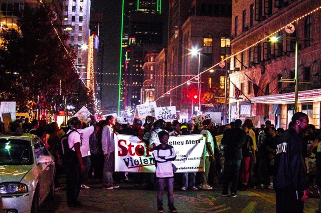 Next Generation Action Network conducts protest on Main Street in downtown Dallas, Dec. 2014. Facebook photo