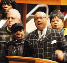 Rev. Pinkney with his wife Dorothy at his side, speaking at first rally against PA 4, the predecessor to current PA 436, in Detroit, in 2012.