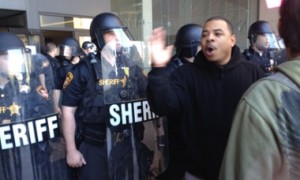 Protesters confront police outside courthouse after verdict. Photo: Daniel McGraw, The Guardian