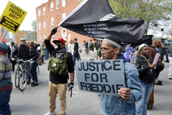 Freddie Gray protesters at Baltimore police station April 25, 2015.