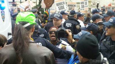 First arrest by NYPD, Twitter photo by Keegan Stephan