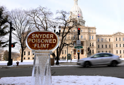 Ice sculpture at State Capitol Building in Lansing, MI.