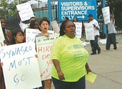 Southwest community organizer Denise Hearn leads protest against Synagro boondoogle outside the Detroit Wastewater Treatment Plant July 31, 2008.